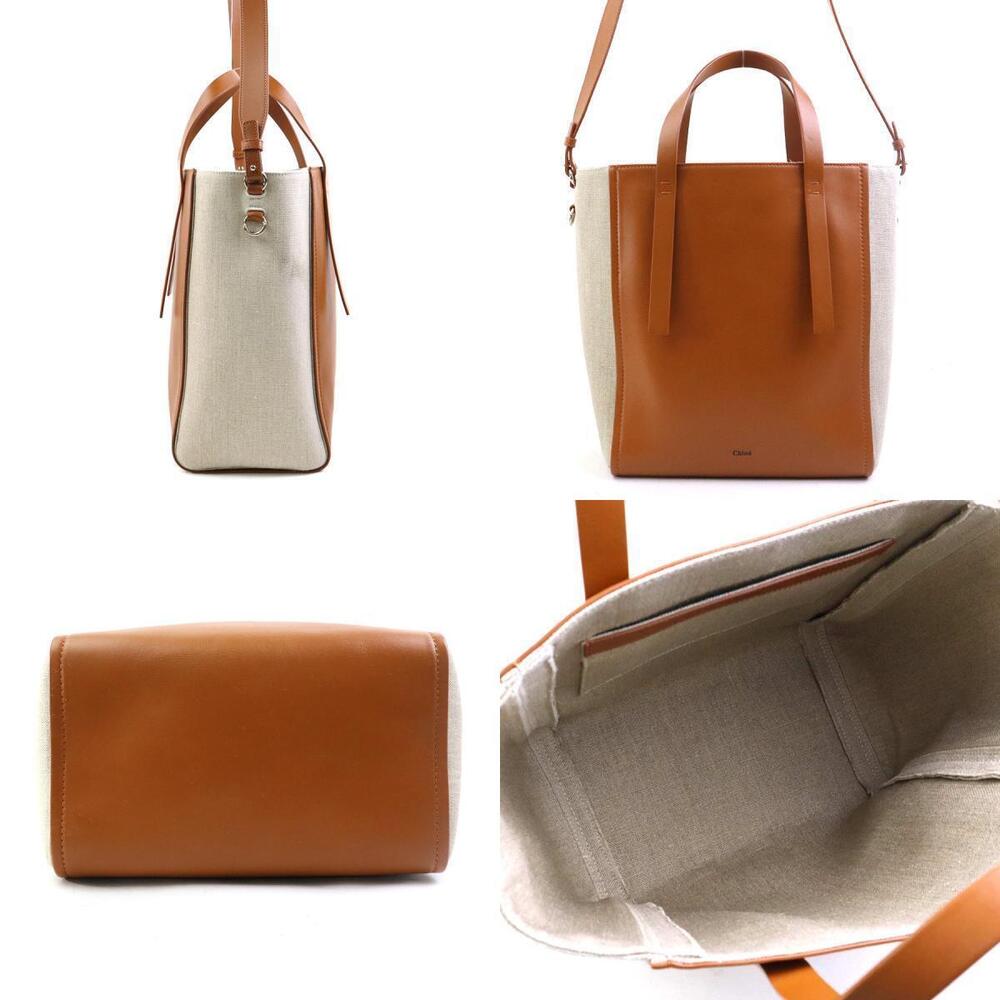 Chloe Sense canvas brown beige Shoulder 2way leather Bag Brown Tan